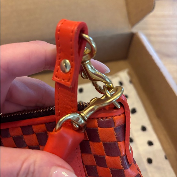 Clare V. Petite Moyen Bright Poppy and Bordeaux Woven Checker Bag - Picture 3 of 16